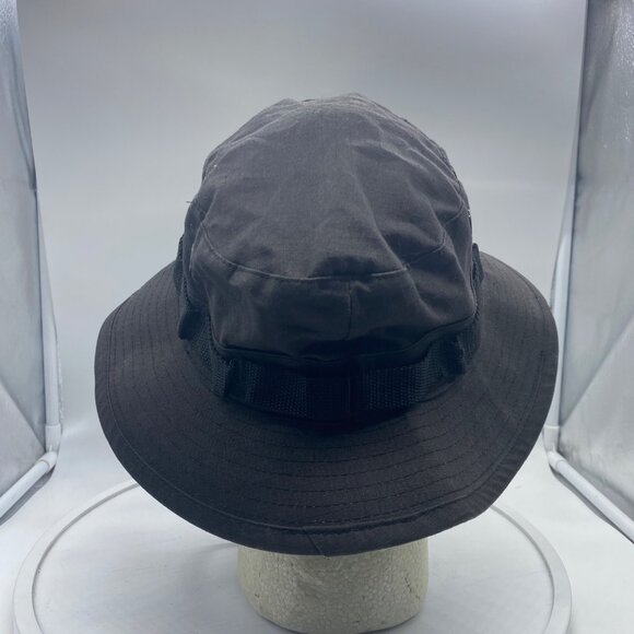 Black Military Style Boonie Hat 7.5 Hot Weather 100% Cotton Adjustable Strap - Picture 3 of 6